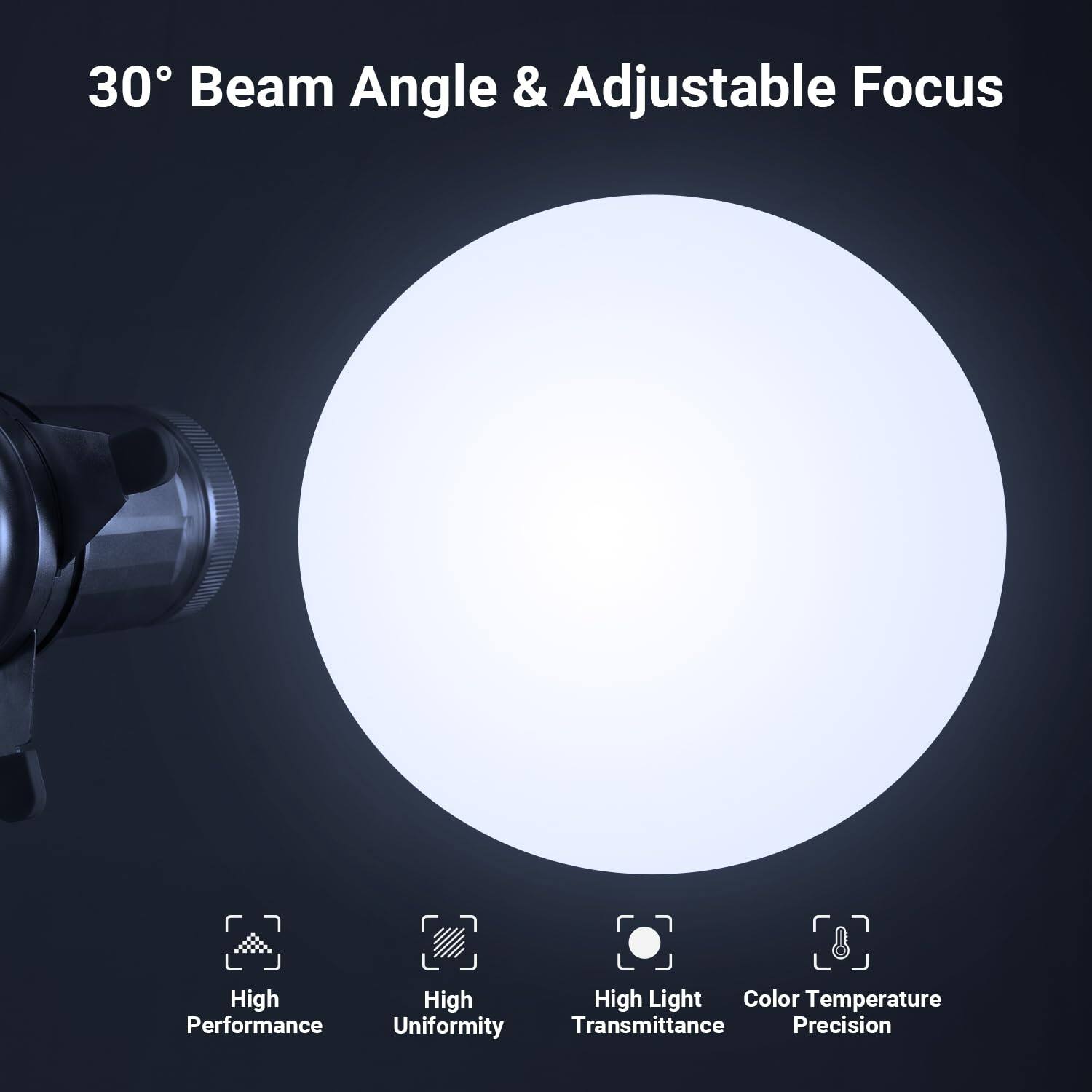 30° Beam Angle & Adjustable Focus

- High Performance
- High Uniformity
- High Light Transmittance
- Color Temperature Precision