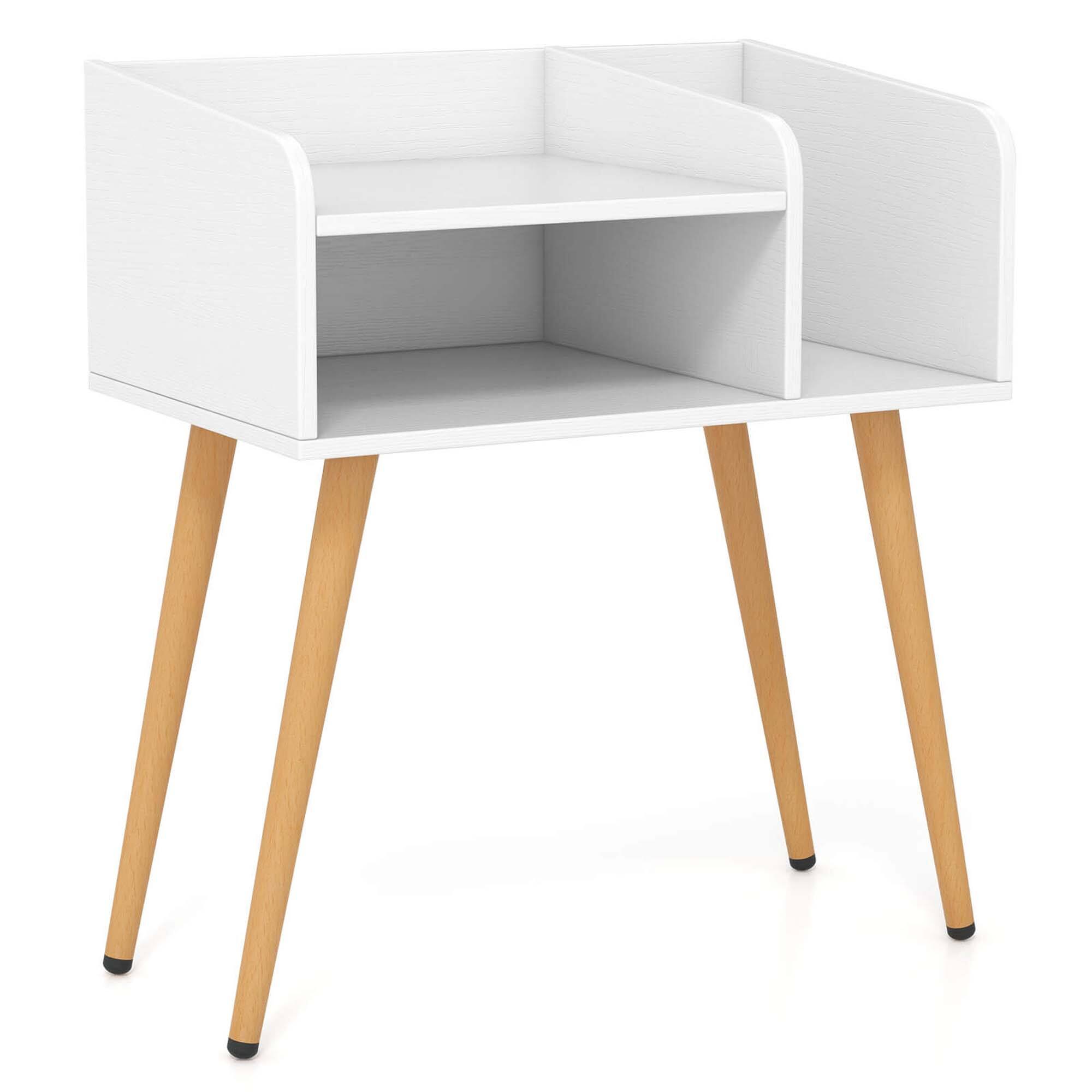 Alt View 19. Costway - Mid Century Modern End Table with Open Shelves Metal Support Legs for Bedroom - White/Natural.