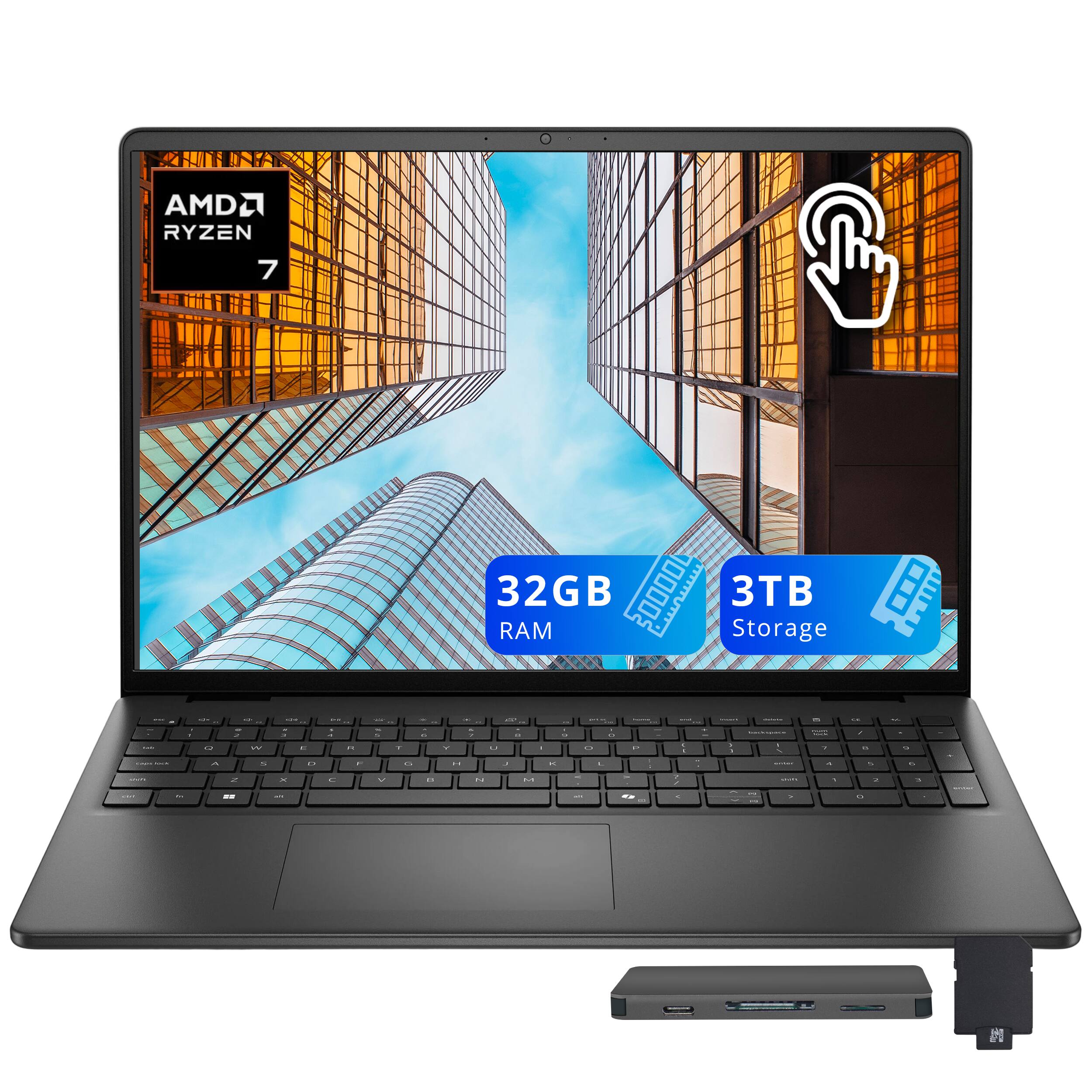 Dell - Upgraded - 16 16" FHD+ Touchscreen Laptop,AMD Ryzen 7 250,32GB RAM,2TB SSD+1TB Dock Station,Backlit Keyboard,Win 11 - Black