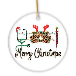 OrnamentallyYou - Plaid Nurse Theme Merry Christmas Ornament Stethoscope and Needle Circle Version - Multi-colored
