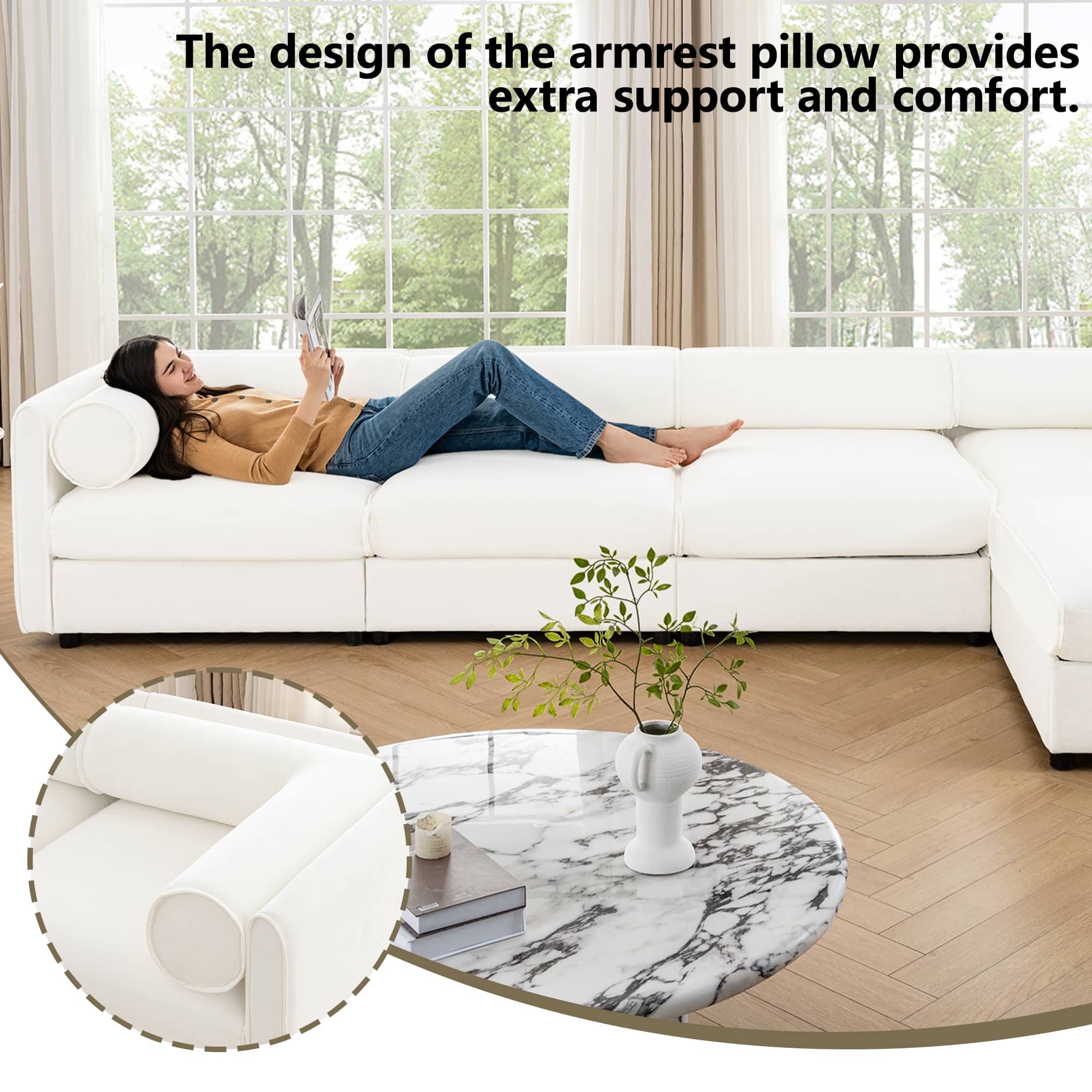Anysun U Shape Modular Sectional Sofa with Storage Ottoman Deep