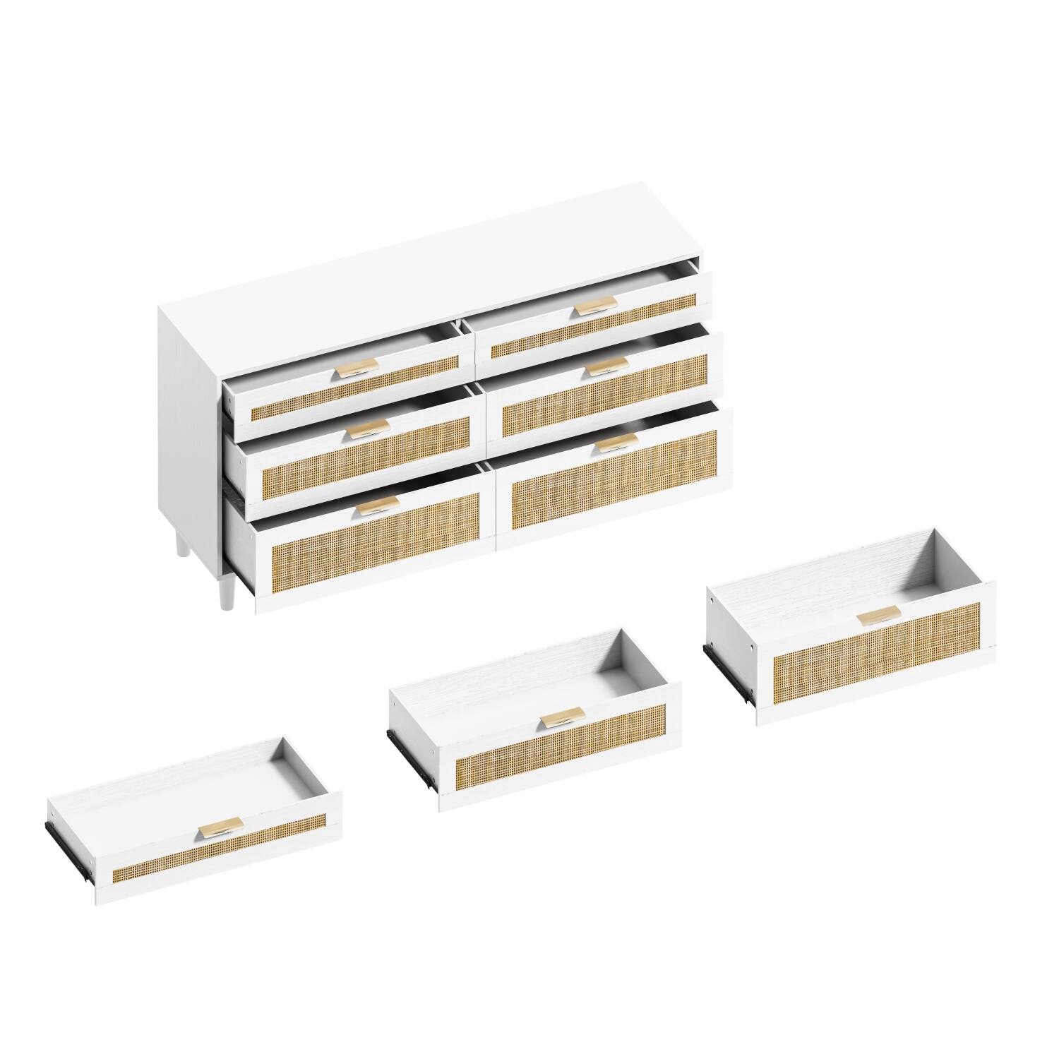 Alt View 4. Lirago - White Rattan Accent Cabinet with 6 Drawers 15.75"D x 59.06" W x 29.53" H - White.