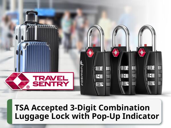TRAVEL SENTRY Fosmon R : E  E I SH 4 E B S B HEN  I EE B    I TH a US B TSA Accepted 3-Digit Combination Luggage Lock with Pop-Up Indicator