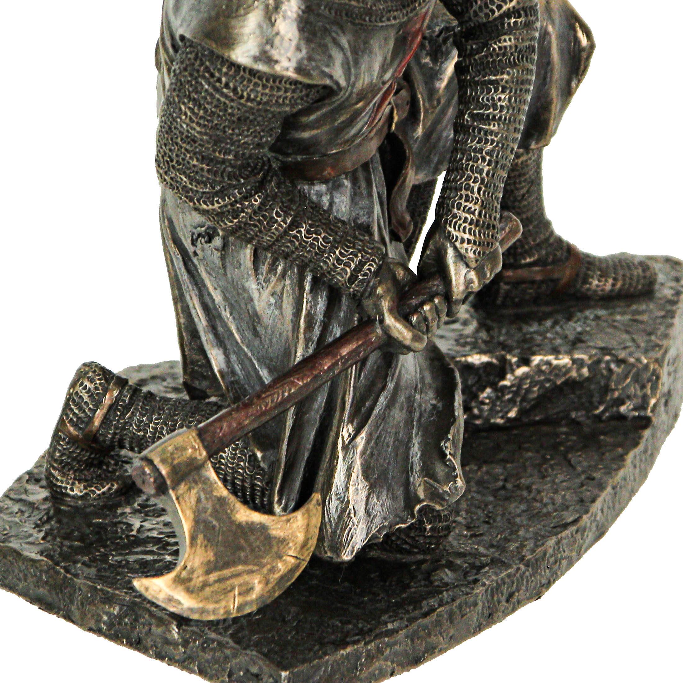 Alt View 5. Veronese Design - Bronze Finish Kneeling Templar Knight Wielding Battle Axe Statue - Multicolored.