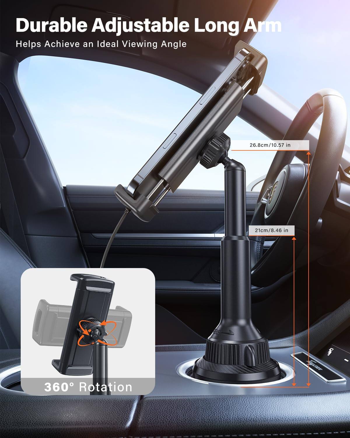 Durable Adjustable Long Arm  
Helps Achieve an Ideal Viewing Angle  

26.8cm/10.57 in  
21cm/8.46 in  

360° Rotation