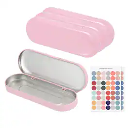 Unique Bargains - 4pcs Metal Tin Box, 6.9x2.4x0.7" Oval Hinged Lid with Self-Adhesive Sticker, Mini Storage for Candy Drawing Pin Crafts - Pink