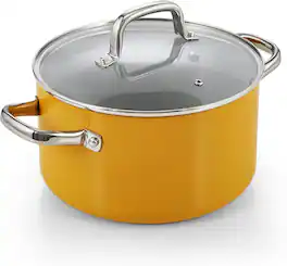 Cook N Home - Classic 6 Qt Ceramic Nonstick Stock Pot with Lid,for Cooking, Canning, Sauce, Ollas para Cocina, Induction - Yellow