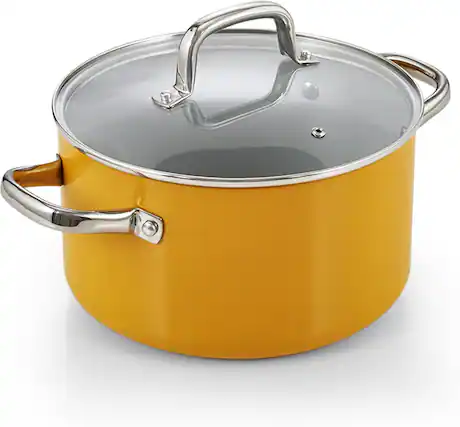 Front. Cook N Home - Classic 6 Qt Ceramic Nonstick Stock Pot with Lid,for Cooking, Canning, Sauce, Ollas para Cocina, Induction ,Yellow - yellow.