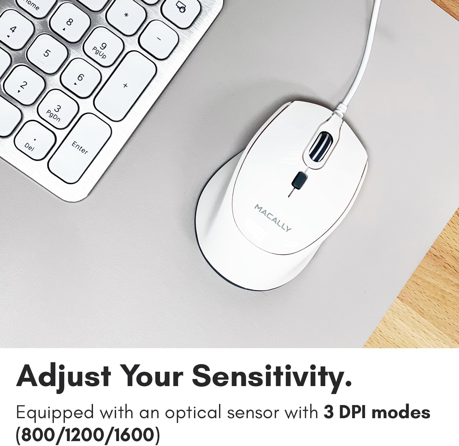 Adjust Your Sensitivity.

Equipped with an optical sensor with 3 DPI modes (800/1200/1600)