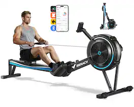 MERACH - R50 Air Rowing Machine, Air Resistance & Magnetic, Ergonomic Seat, 350LBS, Performance Monitor, Device Holder - Black