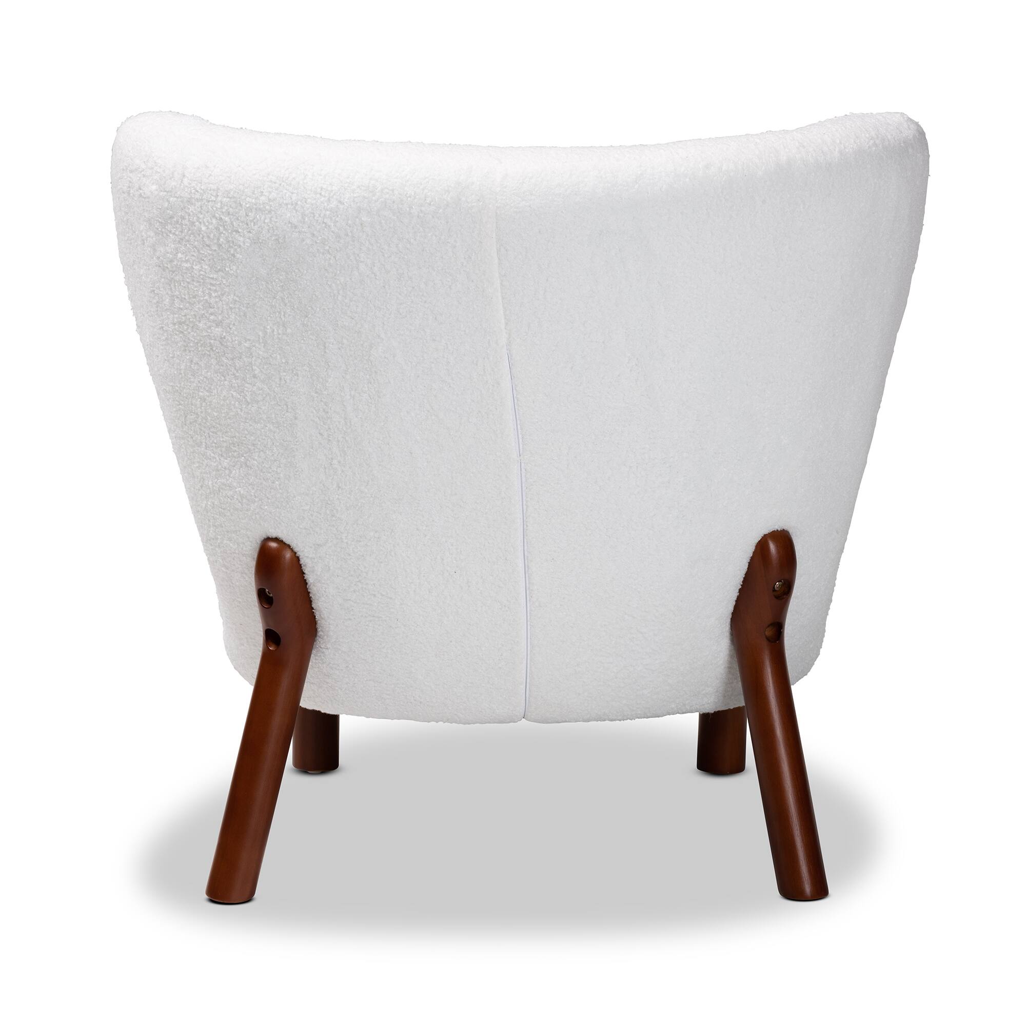 Back. Baxton Studio - Cabrera Modern and Contemporary Boucle Upholstered and Walnut Finished Wood Accent Chair - White/Walnut Brown.