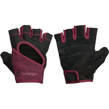 Front. Harbinger - Harbinger Women's FlexFit Weight Lifting Gloves - Medium - Black/Merlot - Black/Merlot.
