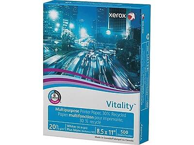 Xerox Vitality Popper  
Multipurpose Printer Paper, 30% Recycled  
Paper multifonction pour imprimante, 30% recyclé  
20% Brighter  
8.5 x 11"  
500 Sheets  
Made in Canada/Valeurs au Canada