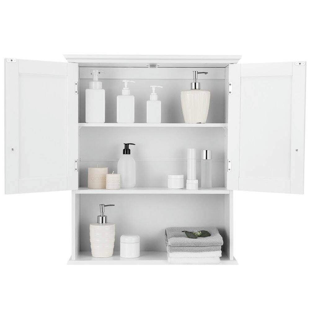 Alt View 4. Kadyn - 2Door Wall Mount Bathroom Storage Cabinet with Open ShelfWhite Wall Cabinet for Bathroom Laundry Room Kitchen - White.