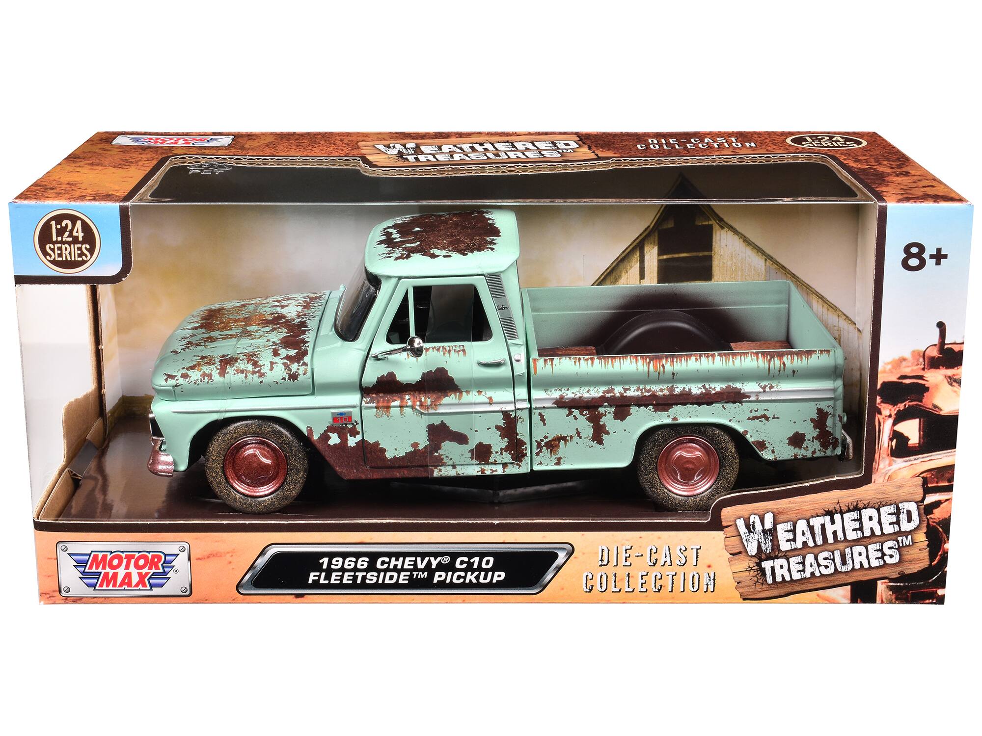 EA A DIE-CART 11L TELIS R WATHEREO COLLECTION TREASURES 1:24 SERIES 8+ MOTOR MAX 1966 CHEVY C10 FLEETSIDE PICKUP DIE-CAST WEATHERED TREASURES™ COLLECTION
