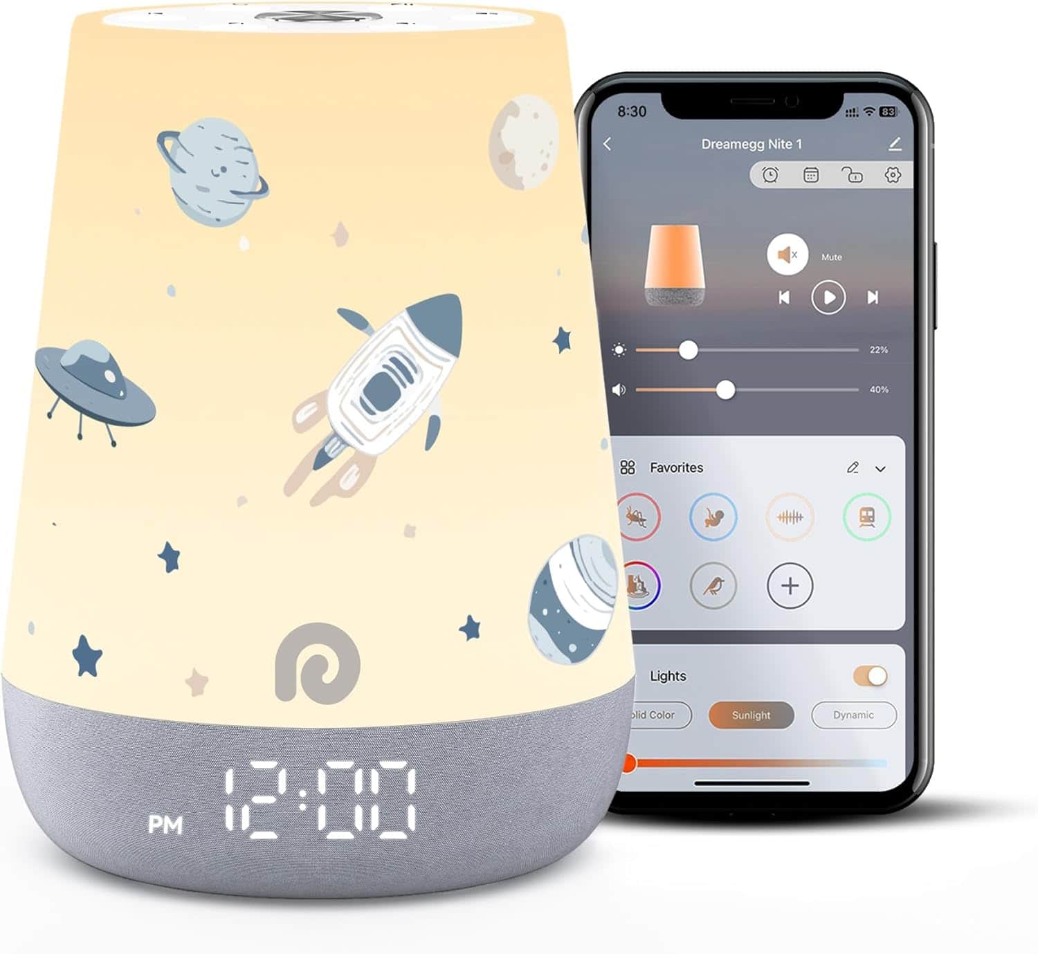 Stamp n Camp - Dreamegg Sound Machine Baby - White Noise With Night Light, Ok to Wake Alarm Clock, 34 Soothing Sounds, Sleep Trainer - Star Travel