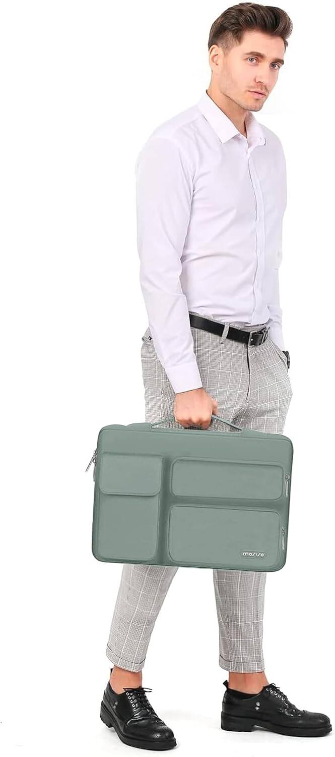 Alt View 2. mosiso - 360 Protective Laptop Sleeve 13 inch Laptop Case for MacBook Air 13 inch M4 M3 M2 M1 2025-2018 / Pro 13 M2 M1 2025-2016 - Antique Green.