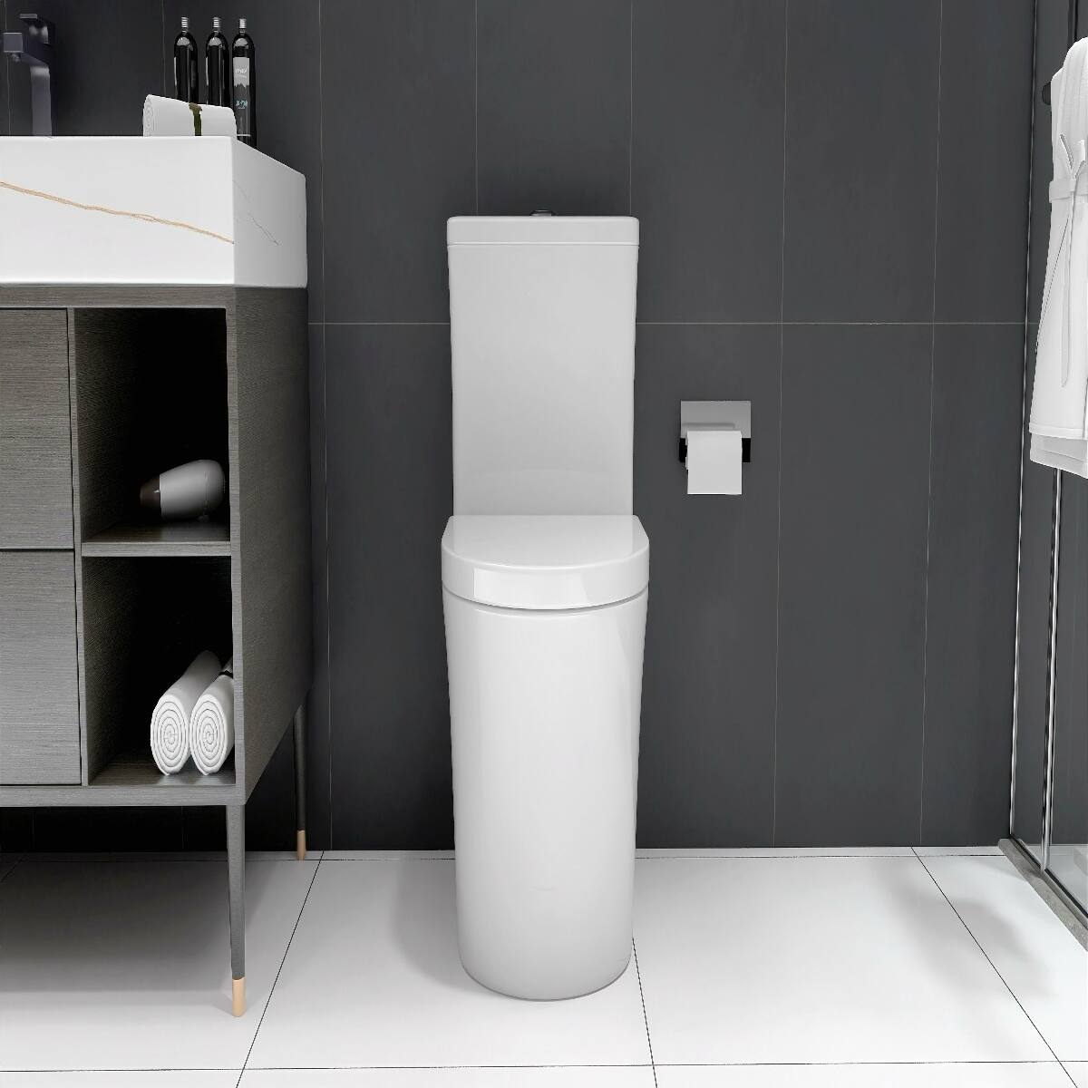 Left. Loheer - Loheer Compact One-Piece Toilet, 23 Inch Short Depth, White Dual Flush for Small Bathrooms - White.