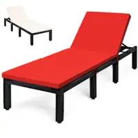 Costway Patio Rattan Lounge Chair Chaise Recliner Adjust Cushion Cover - Red/Off white - Front_Zoom