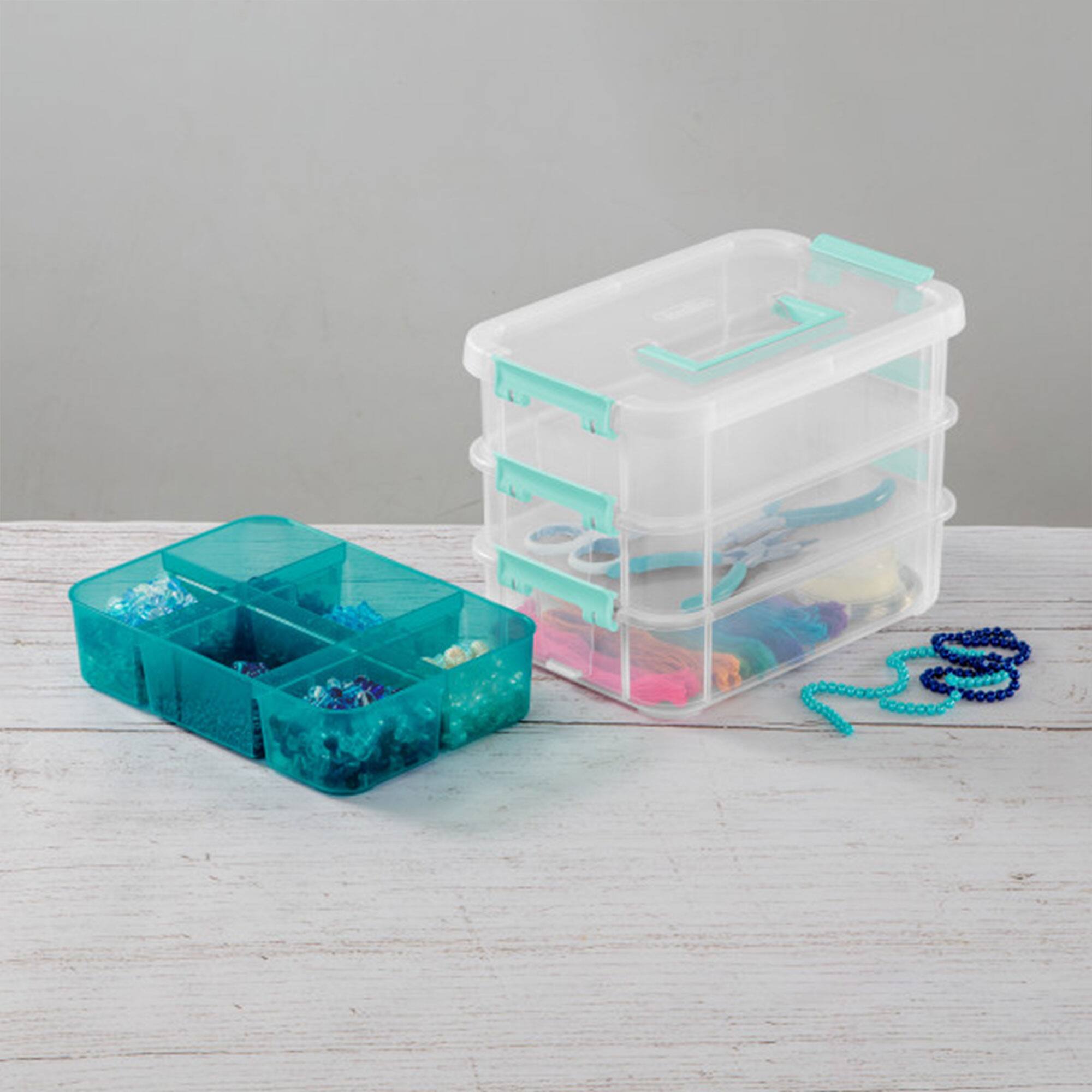 Alt View 5. Sterilite - Sterilite Convenient Home 3-Tiered Stacking Carry Storage Box, Clear (24 Pack) - Clear.