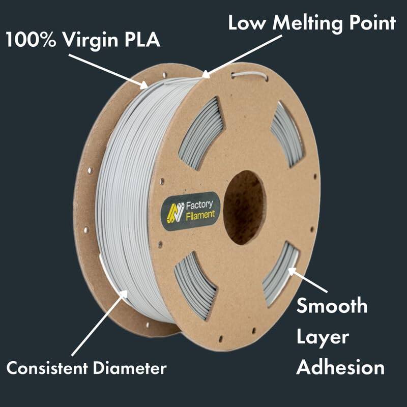 100% Virgin PLA  
Low Melting Point  
Consistent Diameter  
Smooth Layer Adhesion