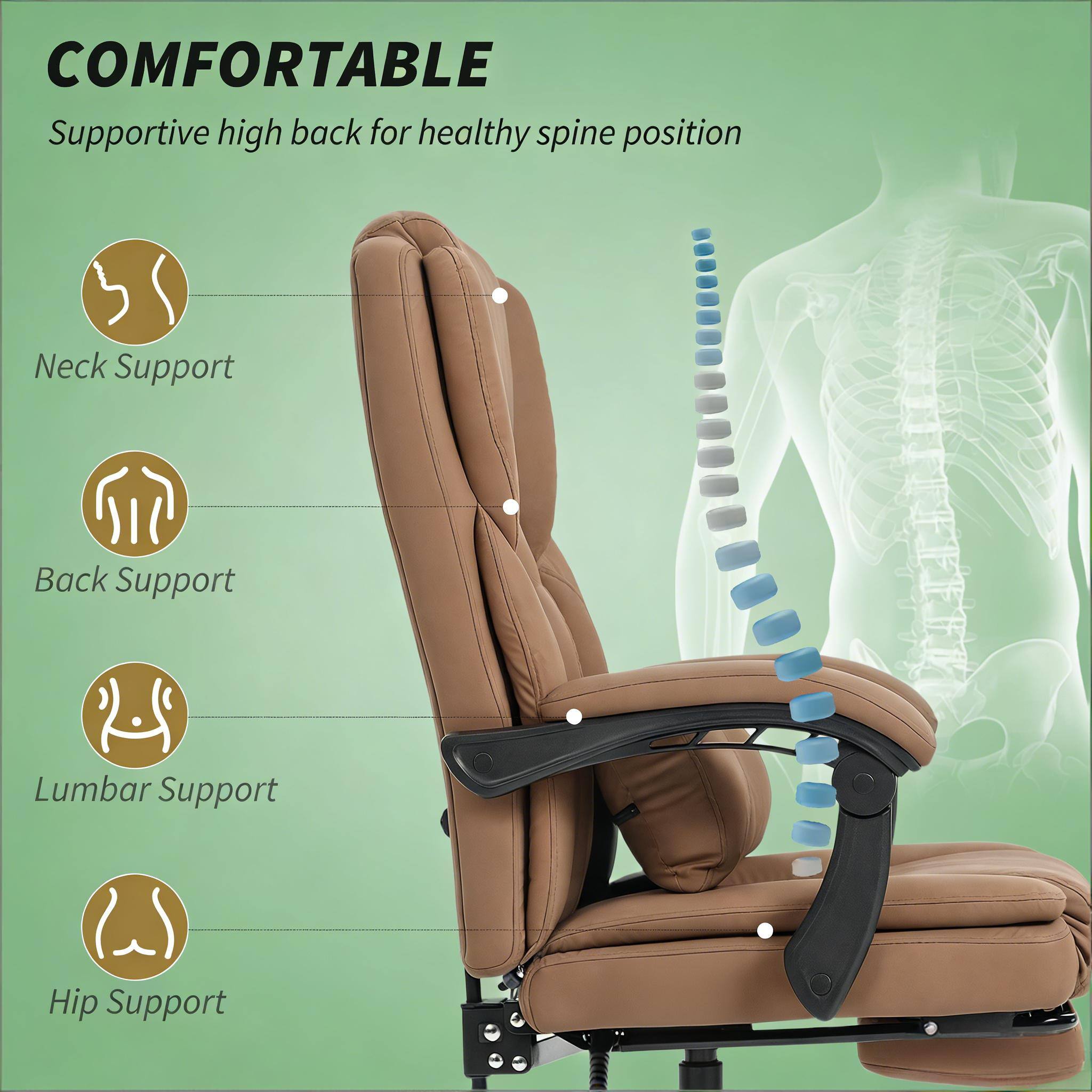 COMFORTABLE  
Supportive high back for healthy spine position  
- Neck Support  
- Back Support  
- Lumbar Support  
- Hip Support