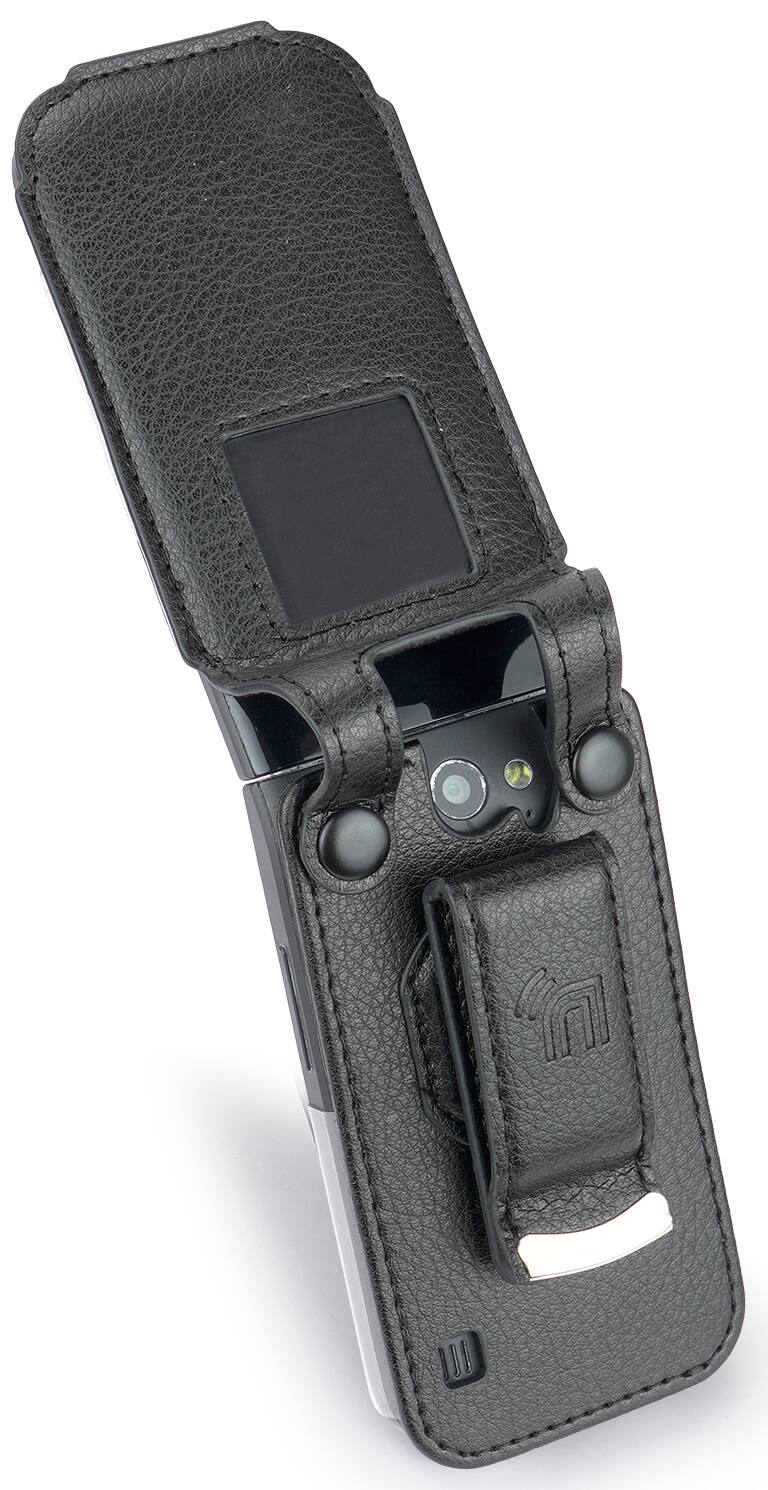 Alt View 5. Nakedcellphone - Case for Nokia 2720 V Flip Phone, 2720V - Vegan Leather with Belt Clip - Black.
