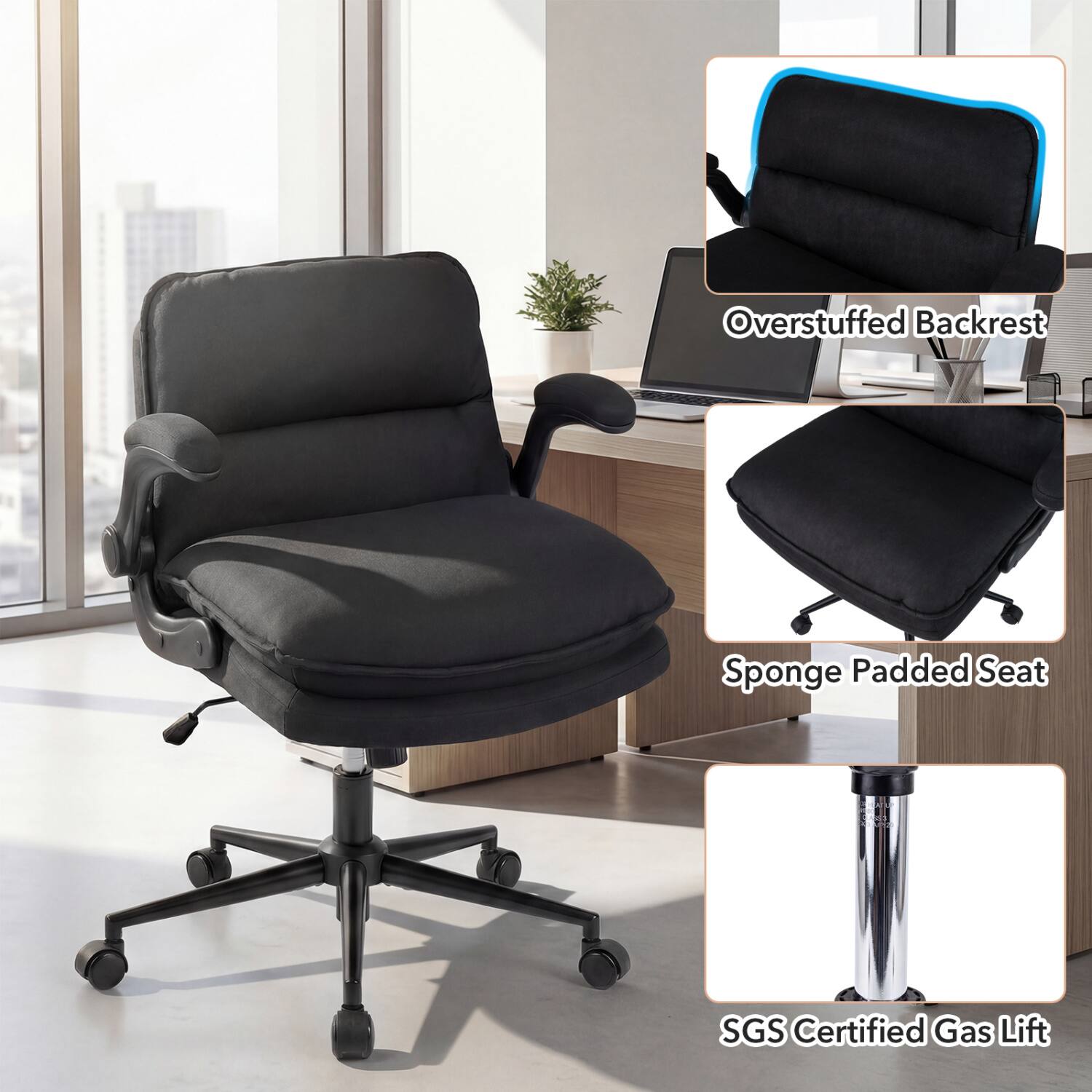 Overstuffed Backrest  
Sponge Padded Seat  
SGS Certified Gas Lift