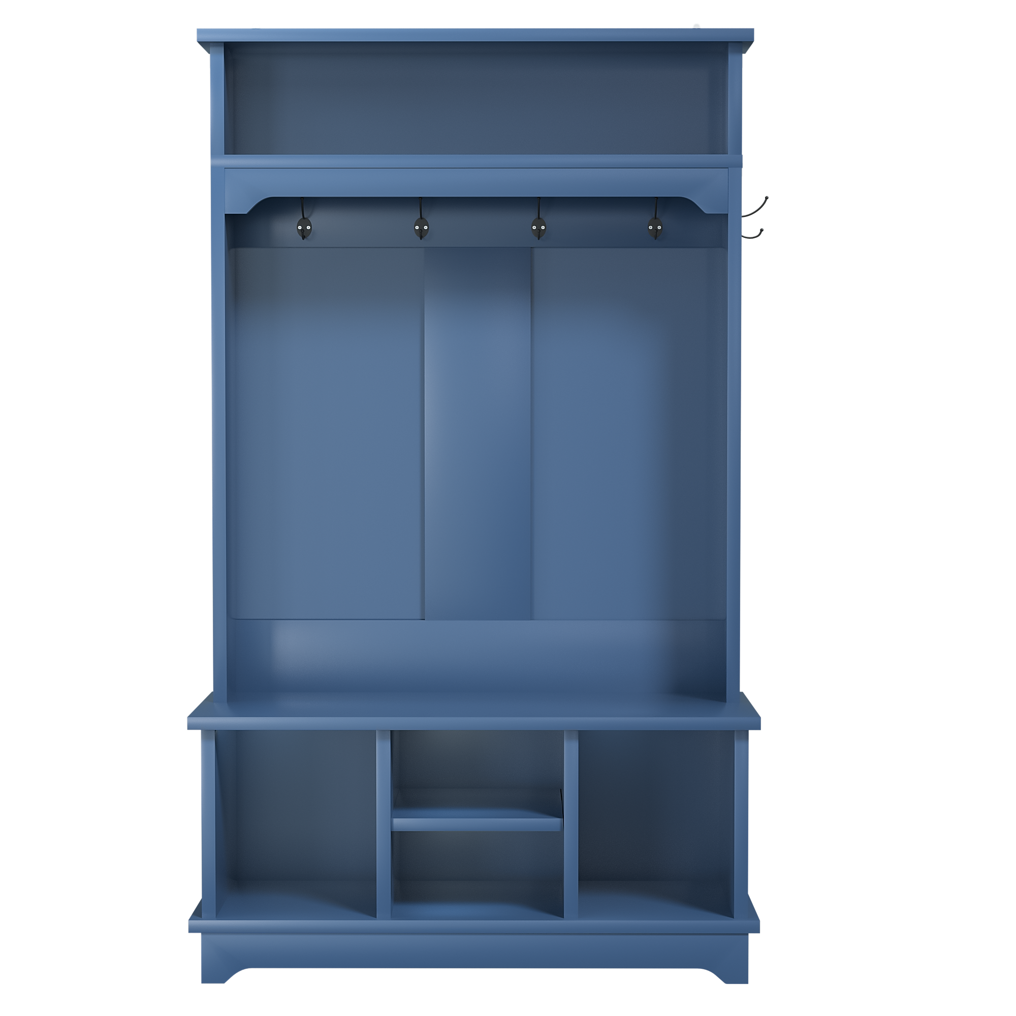 Back. Whisen - Multifunctional Hall Tree with Shoe Storage Bench, Heavy-Duty Entryway Coat Rack Organizer-Blue - Blue.