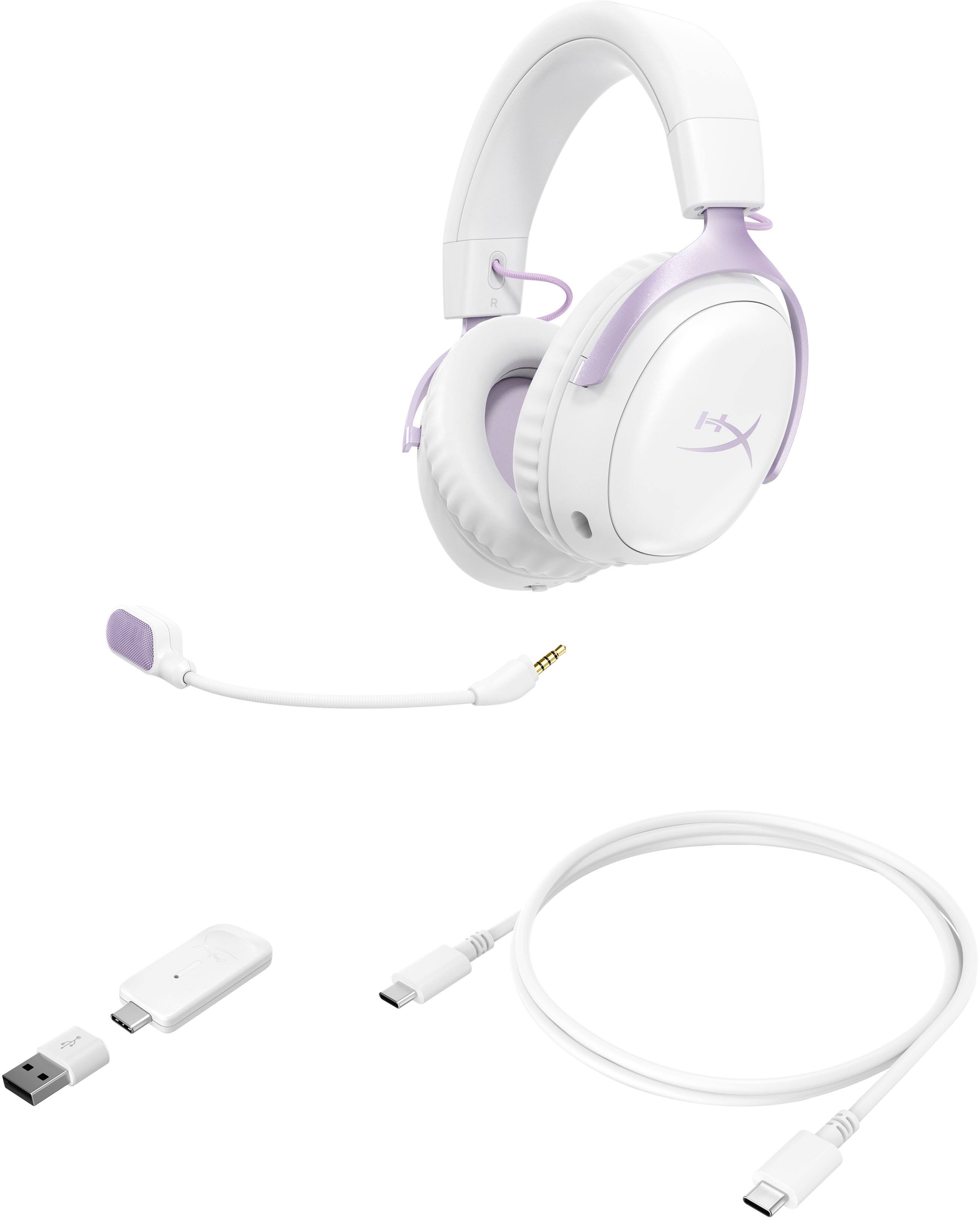 Alt View 4. HyperX - Cloud III S Wireless Gaming Headset for PC, PS5, PS4, Nintendo Switch, Mac, and Mobile - White/Lavender.