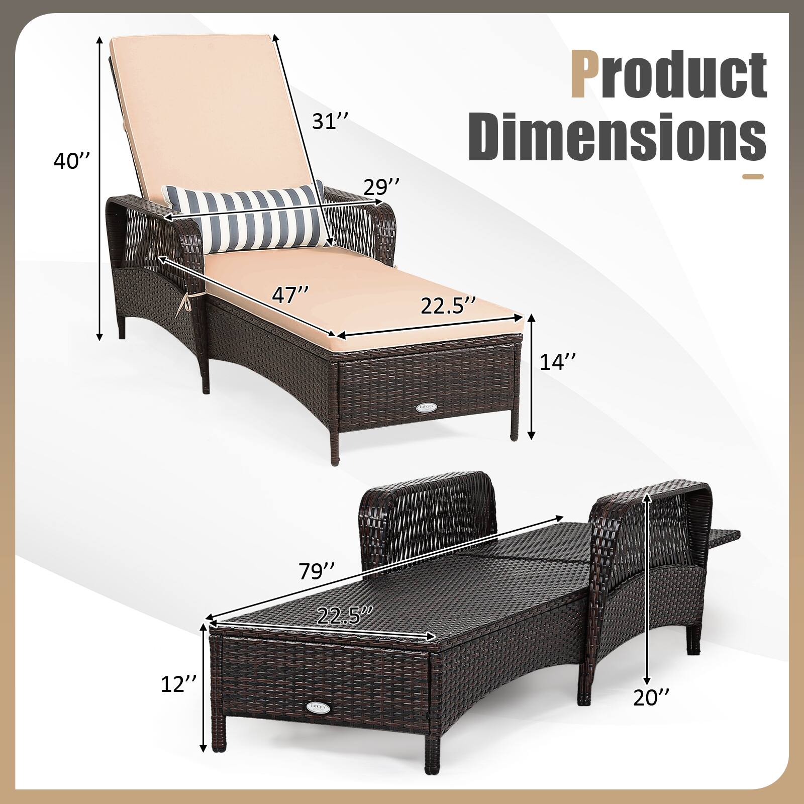 40" Product Dimensions - 31" 29" 47" 22.5" 14" 79" 22.5" 12" 20"