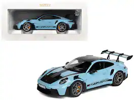 2022 Porsche 911 GT3 RS Weissach Pack Gulf with Carbon Top and Hood Stripes 1/18 Diecast Model Car by Norev - Blue