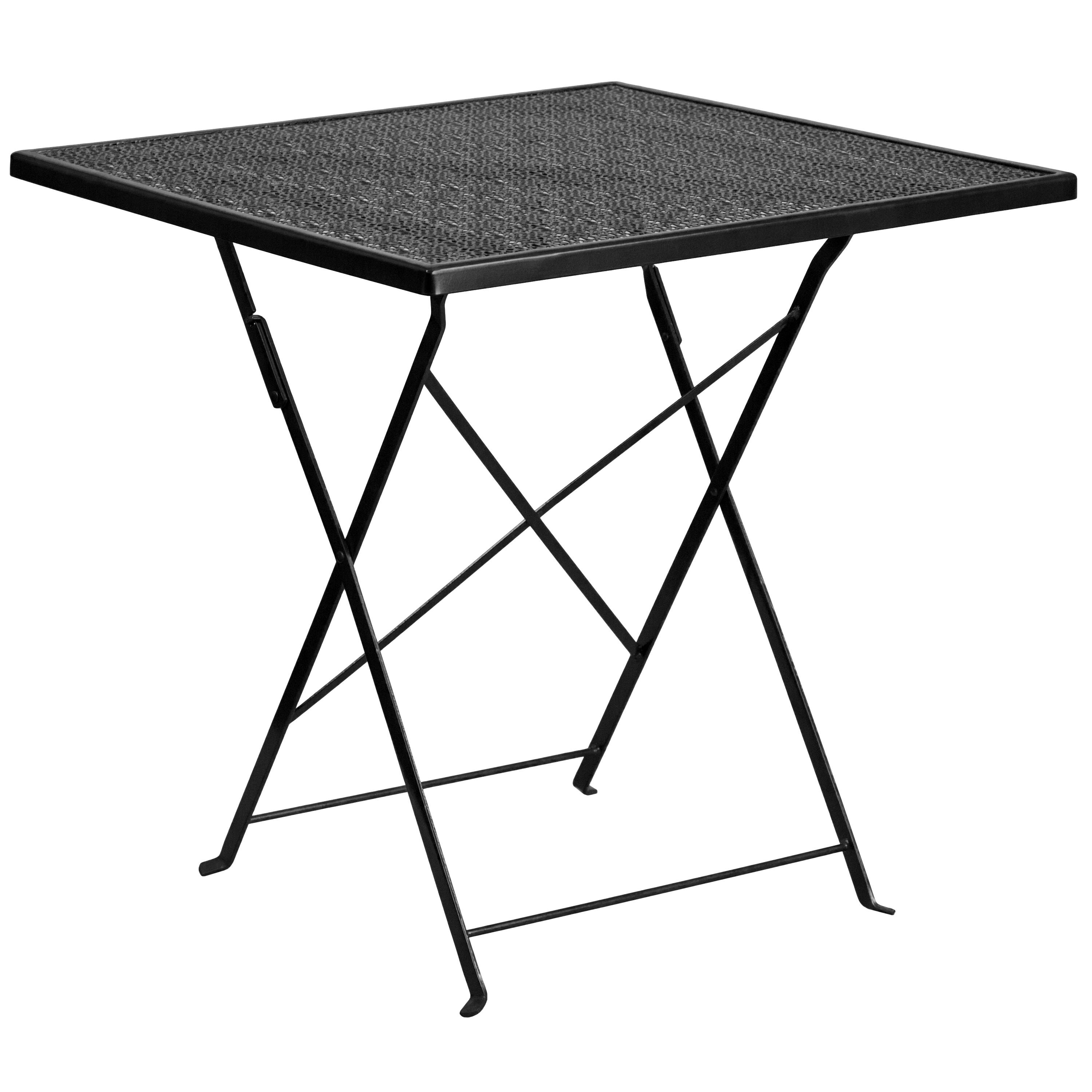 Alt View 3. Emma + Oliver - Commercial Grade 28" Square Metal Folding Patio Table Set w/ 2 Round Back Chairs - Black.