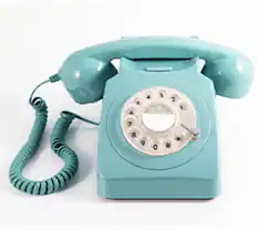 Front. PopMarket - GPO Retro GPO746RBL 746 Desktop Rotary Dial Telephone - Blue - EQUIPMENT - Blue.