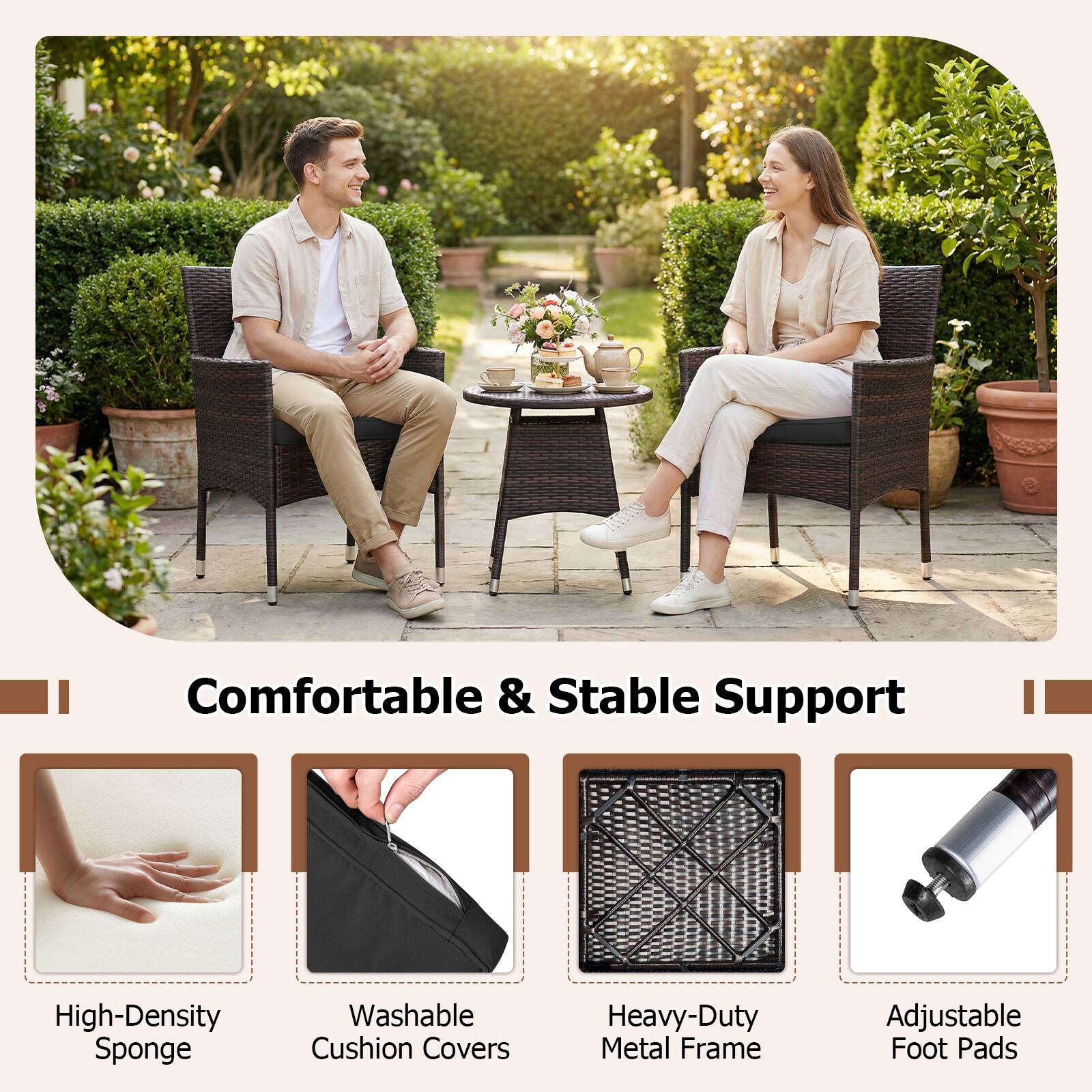 Comfortable & Stable Support

- High-Density Sponge
- Washable Cushion Covers
- Heavy-Duty Metal Frame
- Adjustable Foot Pads