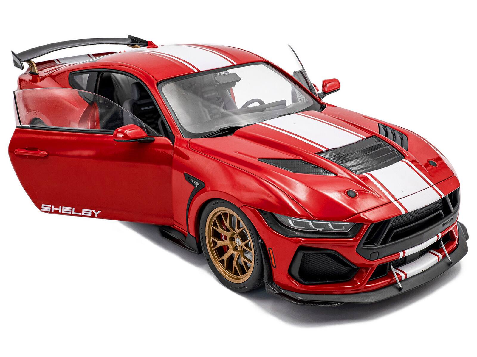 Alt View 1. Solido - 2024 Ford Shelby Mustang Super Snake Race Red with White Stripes 1/18 Diecast Model Car by Solido.