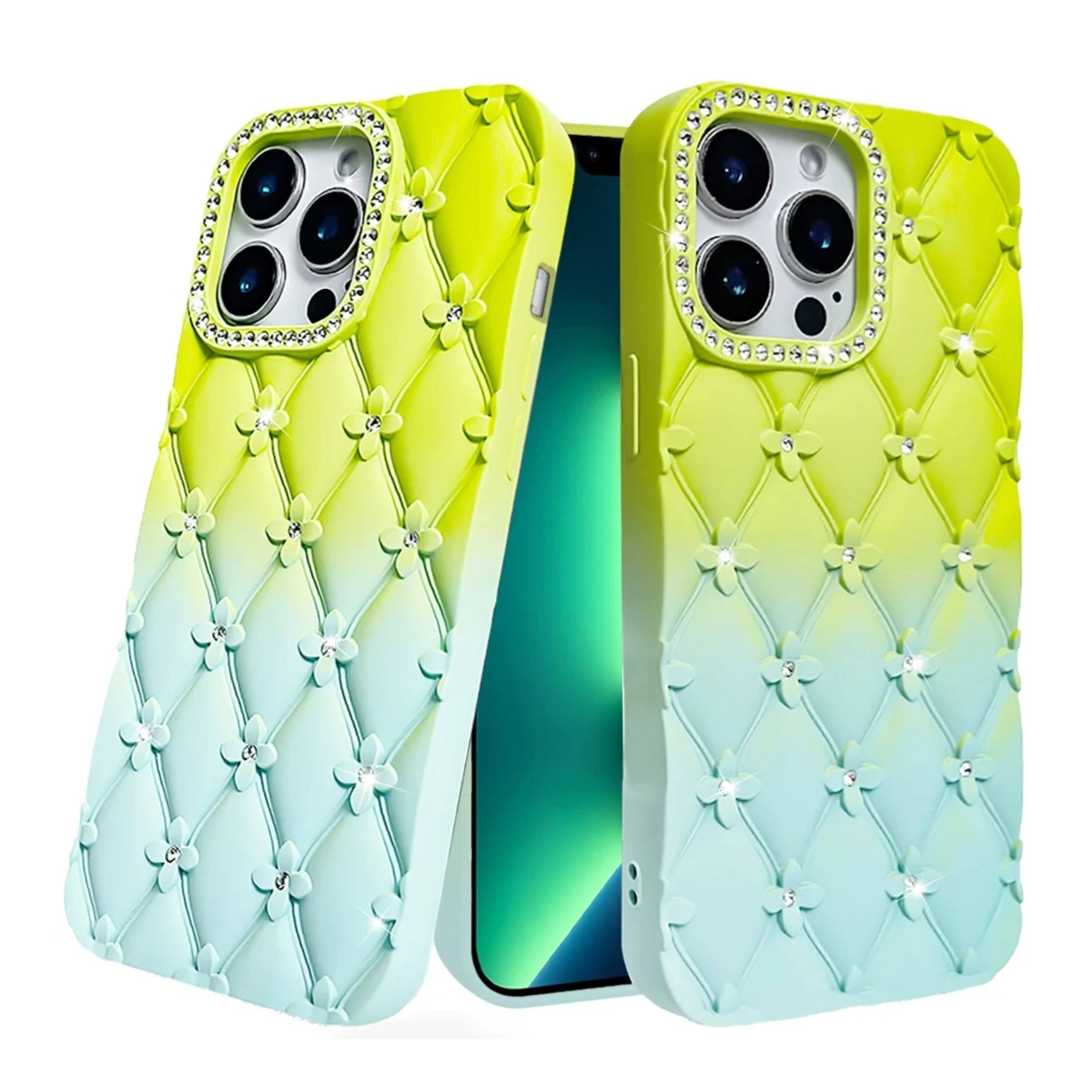 Angle. Kitcheniva - Shockproof Diamond Quilted Pattern Phone Case For iPhone 13 Pro Max Light Green/Teal - Light Green/Teal.