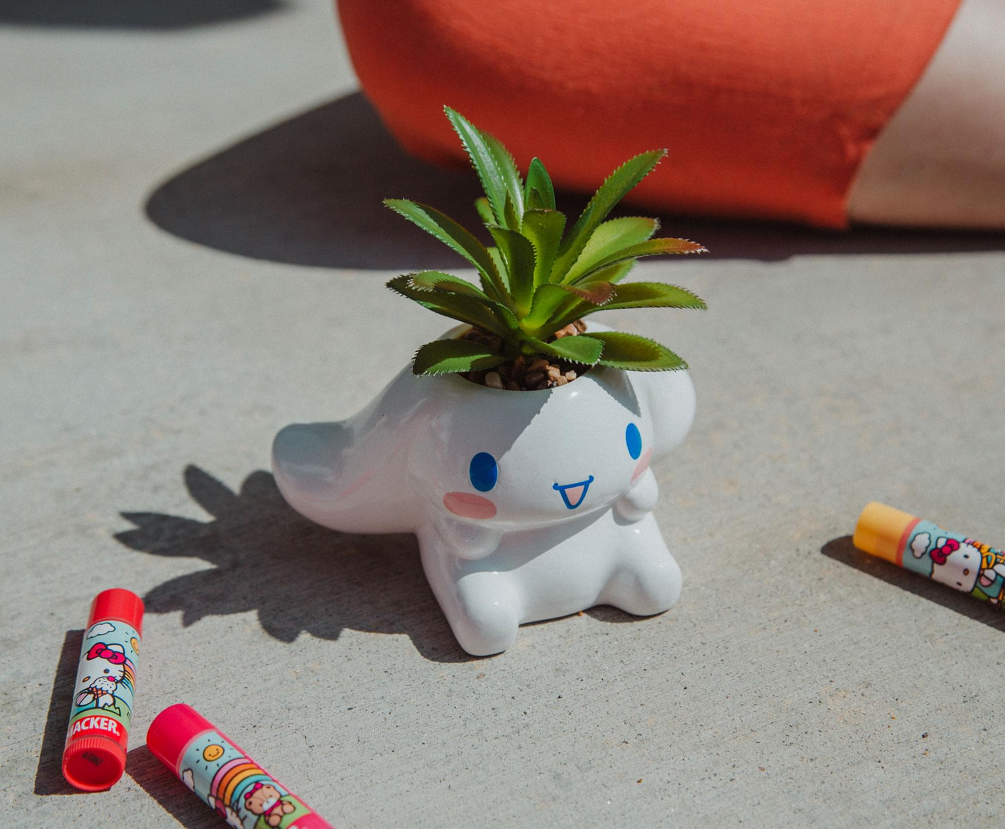 Alt View 5. Silver Buffalo - Sanrio Cinnamoroll 3-Inch Ceramic Mini Planter With Artificial Succulent - White.
