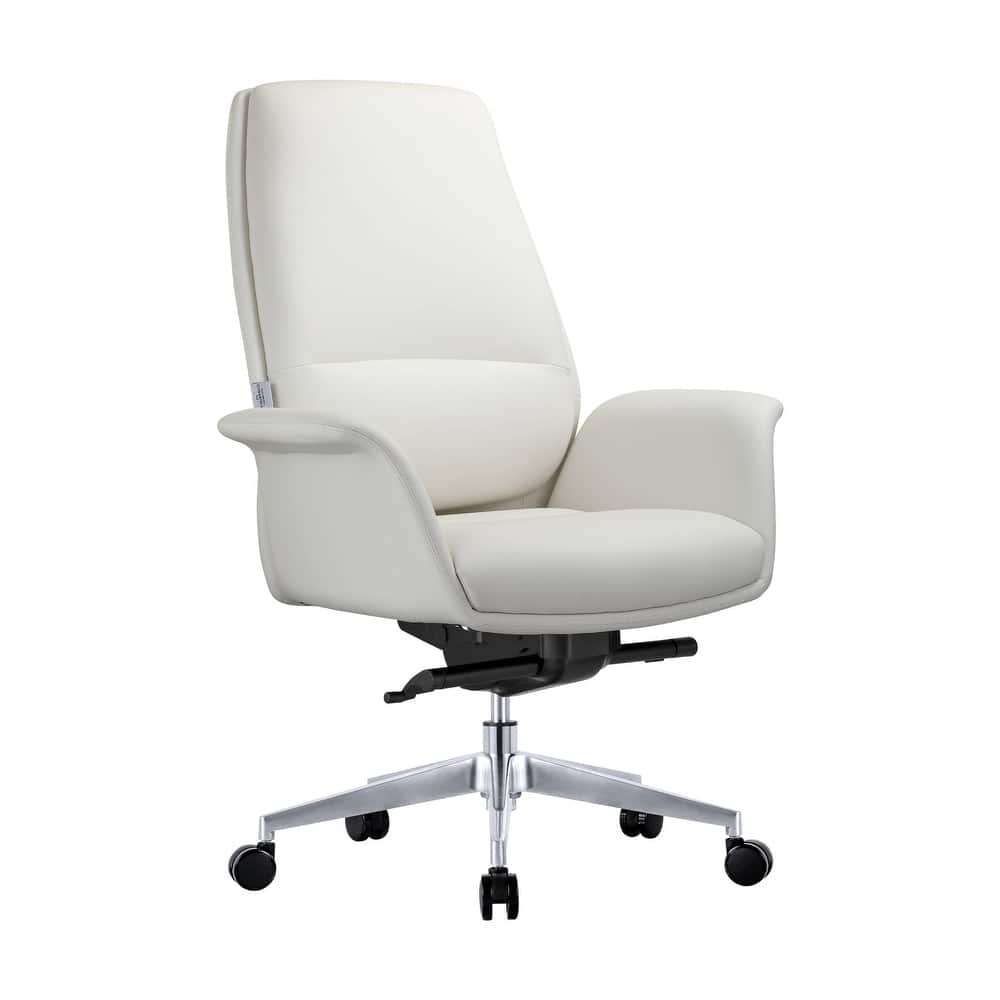 LeisureMod - Summit Leather Office Chair with Durable Metal Frame, Adjustable Height, Swivel, Tilt, and Plush Cushion Support - White