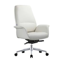 LeisureMod - Summit Leather Office Chair with Durable Metal Frame, Adjustable Height, Swivel, Tilt, and Plush Cushion Support - White