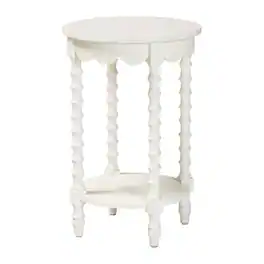 bali & pari - Baxton Studio Sally Round Nightstand with Bamboo Inspired Legs - Scalloped Bedroom Side Table with Open Shelf - White