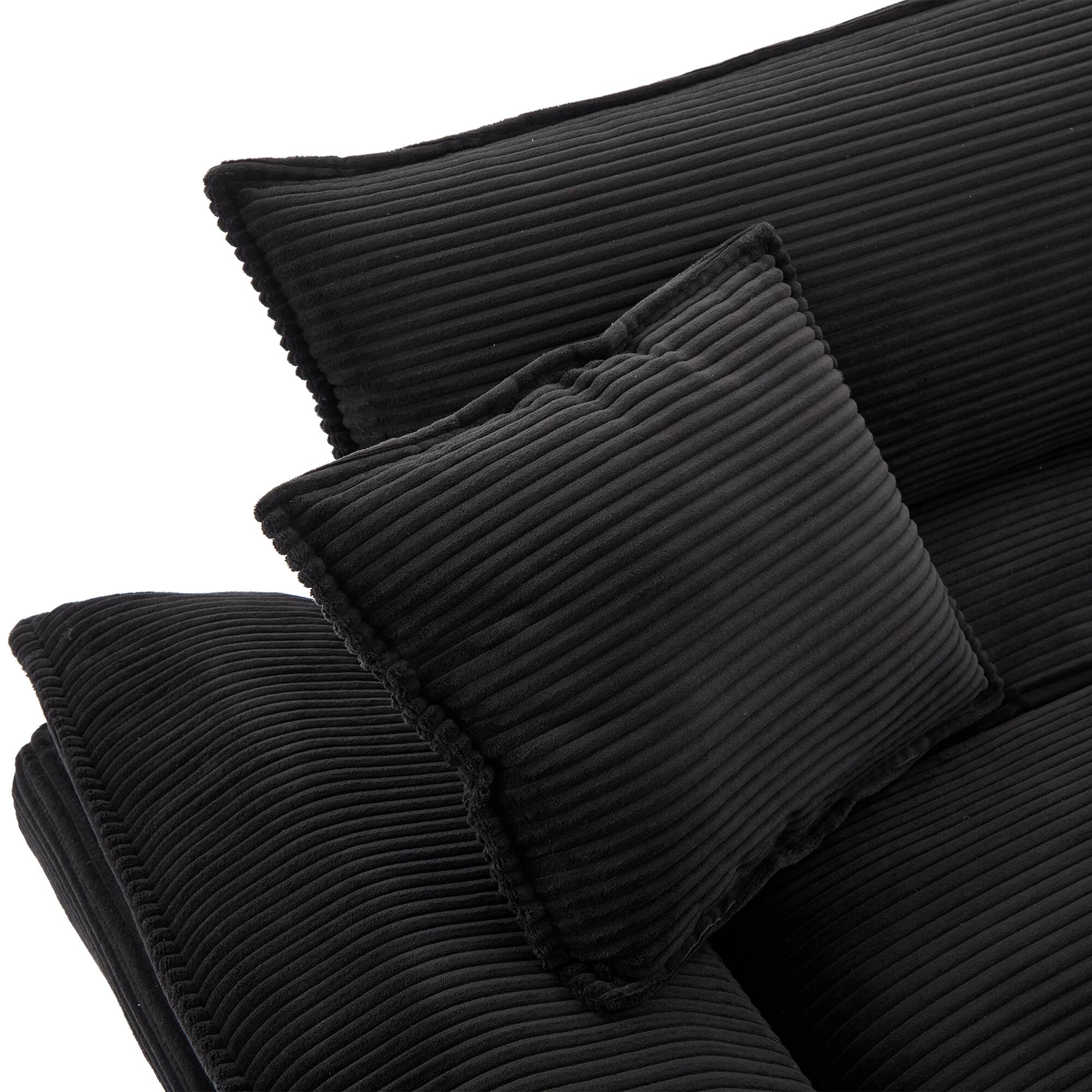 Alt View 5. Tiramisubest - Corduroy Couch Loveseat Sofa with Pillows,Comfy Upholstered Deep Seat Sofa for Bedroom,Living Room,Office-Black - Black.
