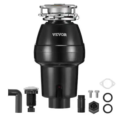 Front. VEVOR - Garbage Disposal, 1/2 HP 3450RPM Continuous Feed Food Waste Disposer, 3-Bolt Mount Food Waste Grinding System - Black.