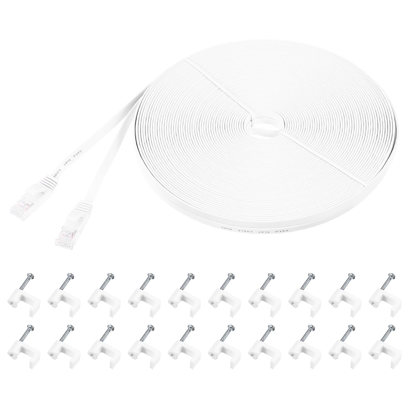 Unique Bargains - Cat 6 Ethernet Cable 32AWG 250MHz Flat High Speed RJ45 Network Patch Cord with Clips - White