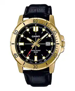 Casio - Men’s Gold Watch with Leather Strap - MTP-VD01GL-1EVUDF - Black
