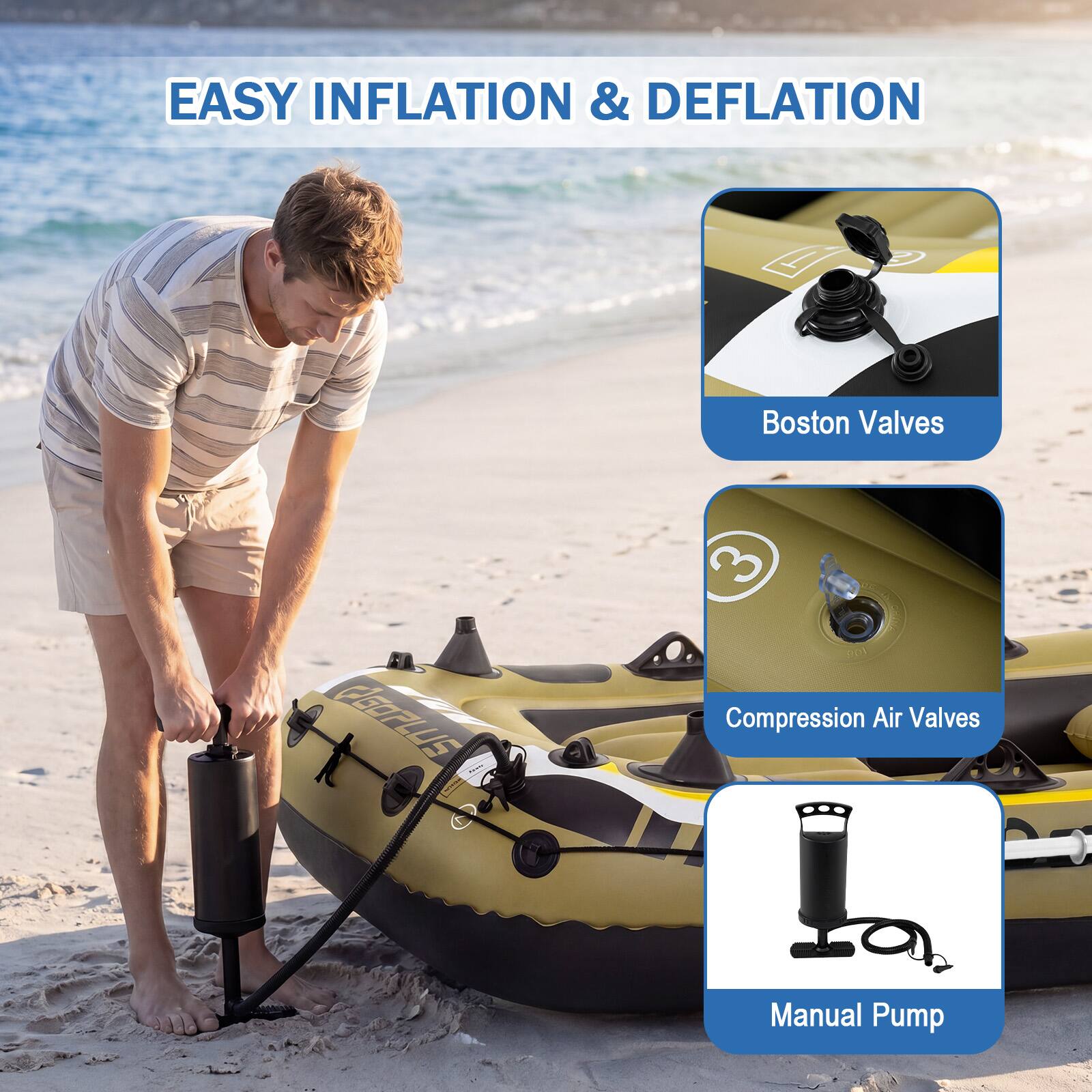 EASY INFLATION & DEFLATION

Boston Valves

Compression Air Valves

Manual Pump
