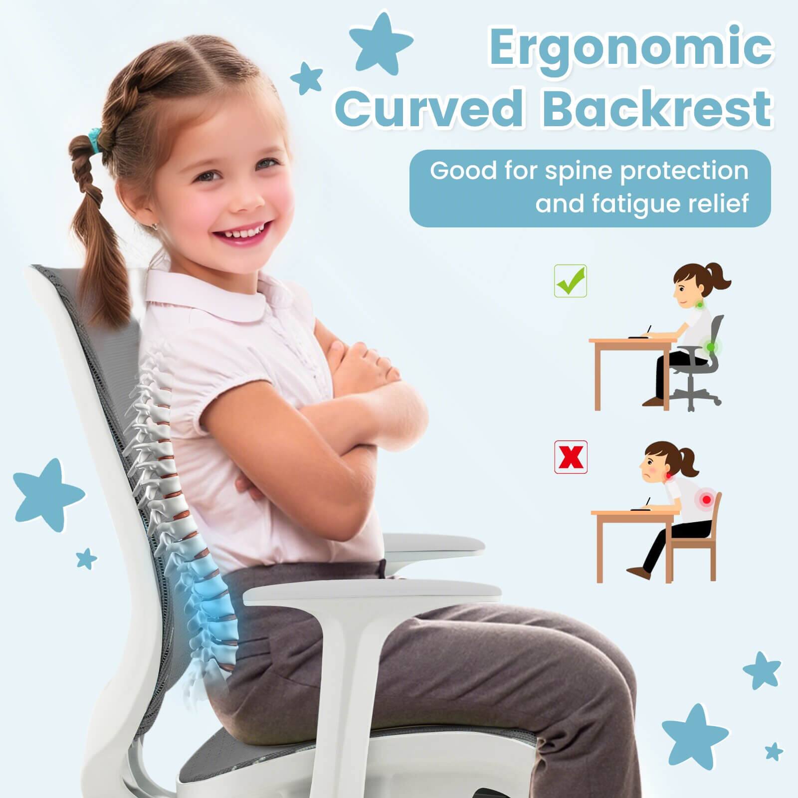 Ergonomic Curved Backrest  
Good for spine protection and fatigue relief