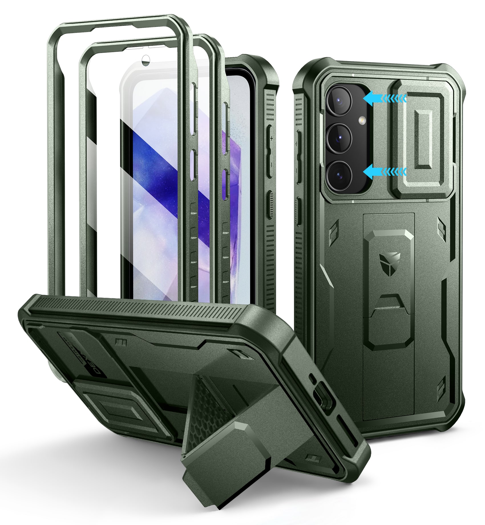 dexnor - Samsung Galaxy A55-5G Case Heavy Duty Military Grade Protection Shockproof Phone Case with Screen Protector, 6.6 inch - Army Green