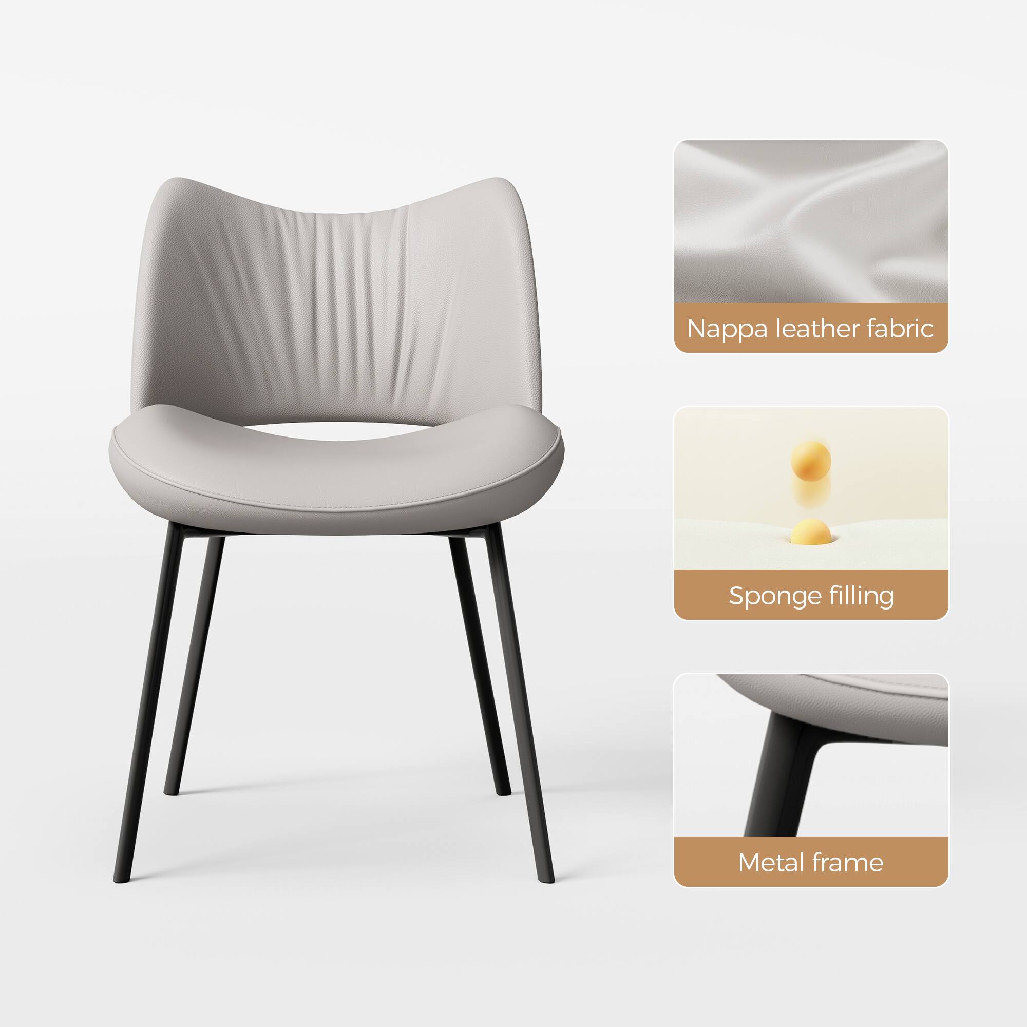 Nappa leather fabric, Sponge filling, Metal frame