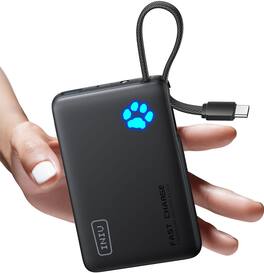 INIU - Portable Charger, Compact 10000mAh PD 45W Power Bank with Built-in Cable & Paw Indicator for iPhone, Samsung, Pixel etc - Black